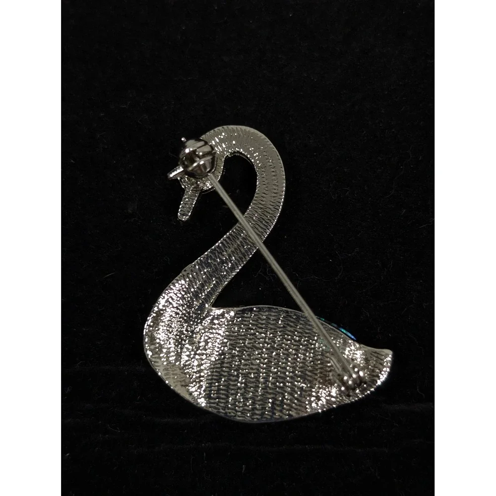 Retro Silver‎ Tone Swan Brooch Pin Faux Abalone Shell Bird Vintage Style